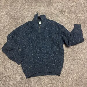 Aran Crafts Mens Large 100% Wool Cable Knit Quarter Zip Sweater Ireland